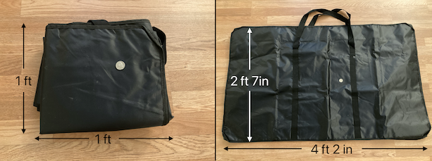 Dimensions of folded and unfolded bike bag