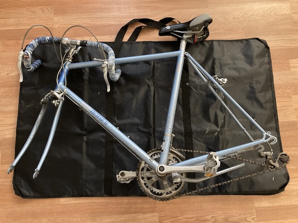 road bike frame overlaid on a bike bag