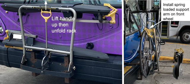 Pace bus bike rack with and without bike