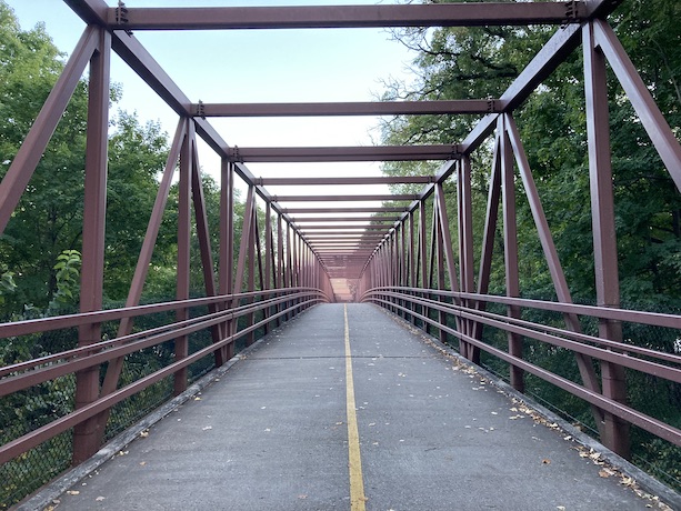 The bridge crossing Higgins Rd on the eastern side of Busse Woods