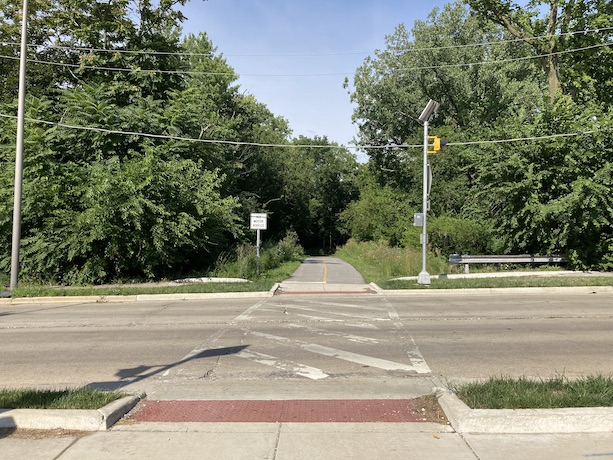 A street crosssing on the trail (at Division St in Blue Island, IL