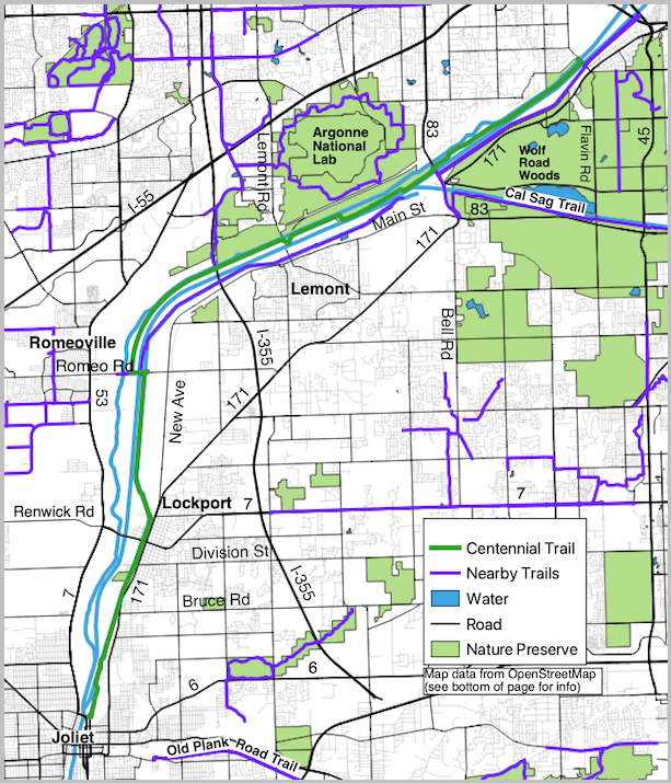 Centennial Trail and noteworthy streets map