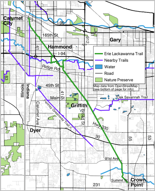 Erie Lackawanna Trail and noteworthy streets map