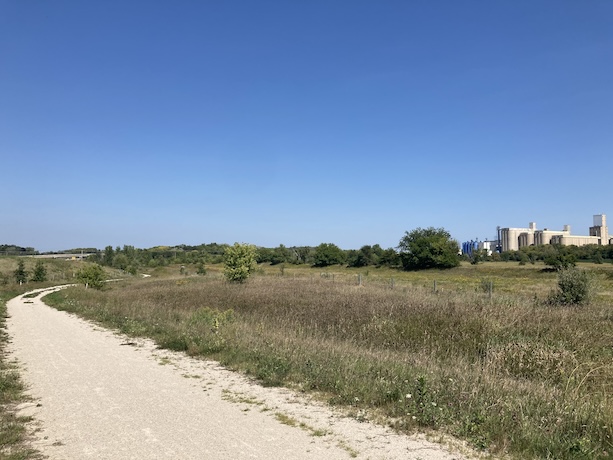 The trail with the former Jefferson grain elevator/ethanol plant in the distance