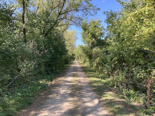 The trail is crushed limestone west of Dousman, Wisconsin