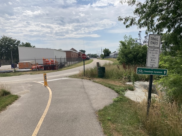 The western end of the trail in Sycamore, IL