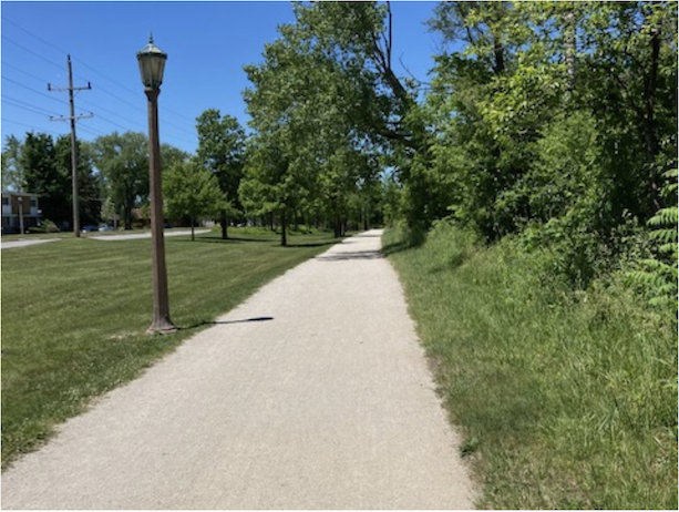 a lampost beside the illinois prairie path