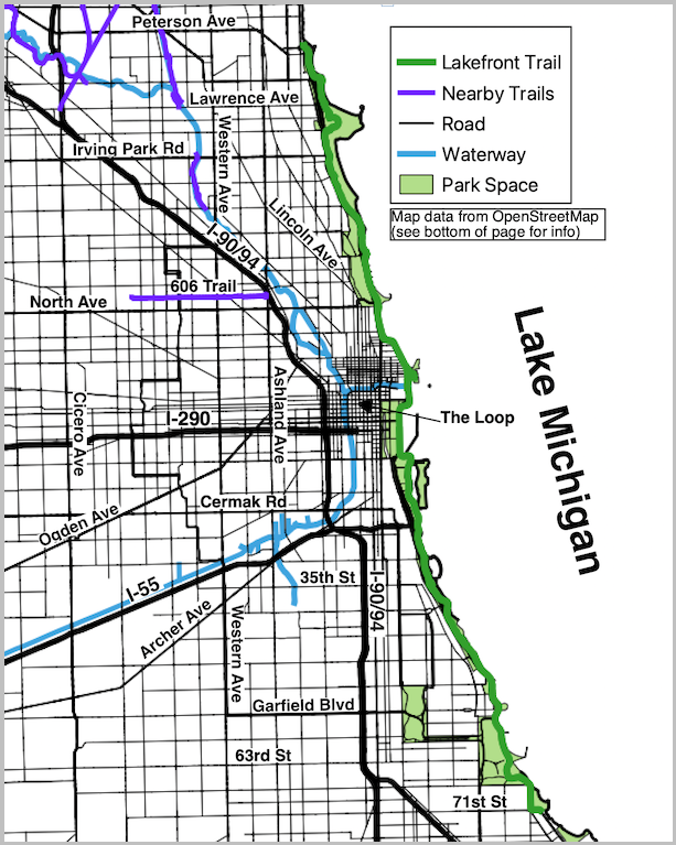 Lakefront Trail and noteworthy streets map