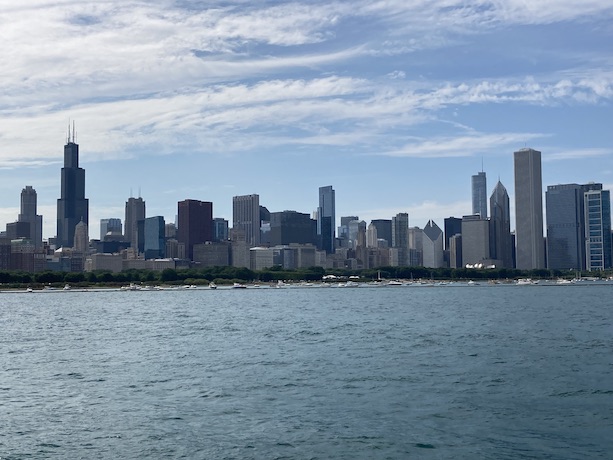 Chicago skyline from vantage point of Adler Planetarium near the trail