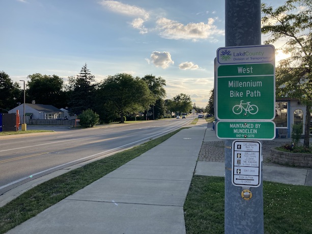 Southeastern end of the trail at the intersection of Hawley St and Lake St in Mundelein, IL