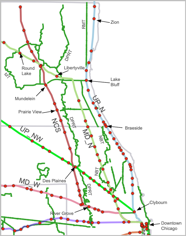 Metra Train Lines & Stations Near the North Suburbs