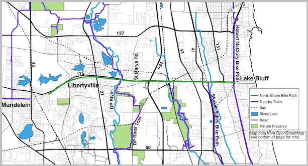 North Shore Bike Path and noteworthy streets map