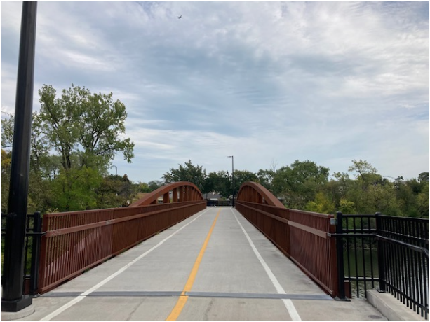 A bridge passing over the north branch channel