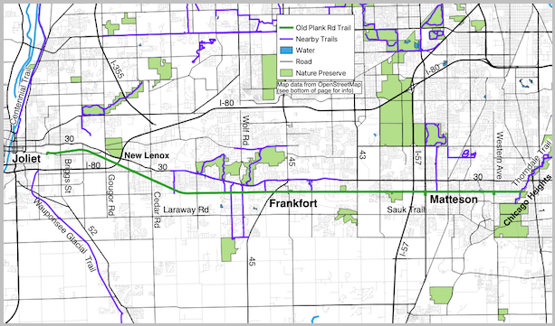 Old Plank Trail and noteworthy streets map