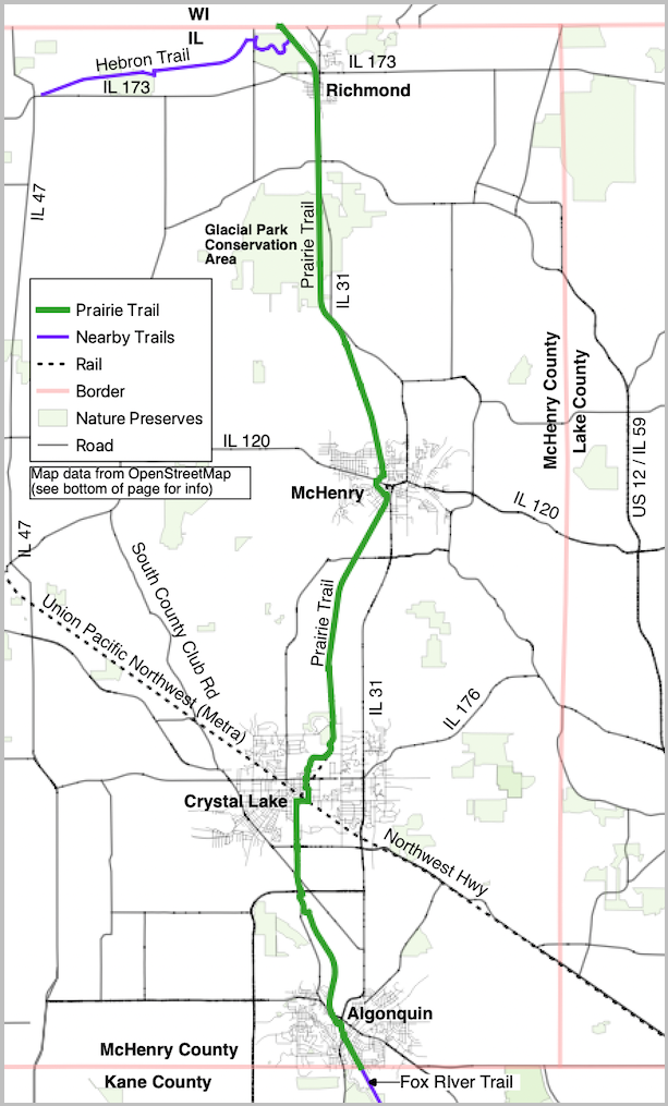 Prairie Trail and noteworthy streets map