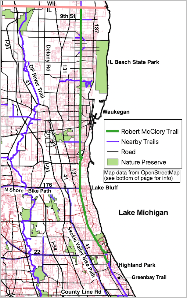 Robert McClory Bike Path and noteworthy streets map