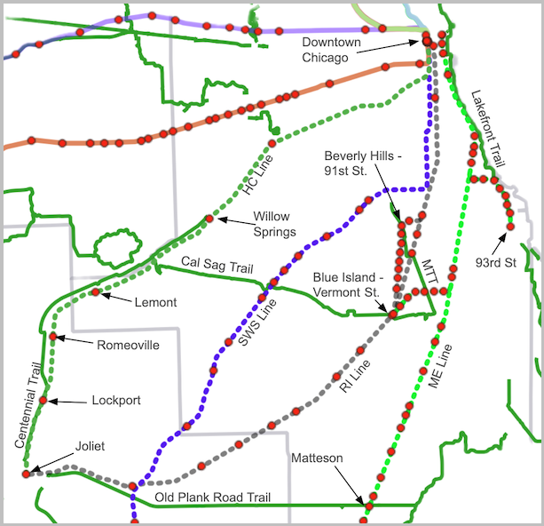 Metra Train Lines & Stations Near the South Suburbs