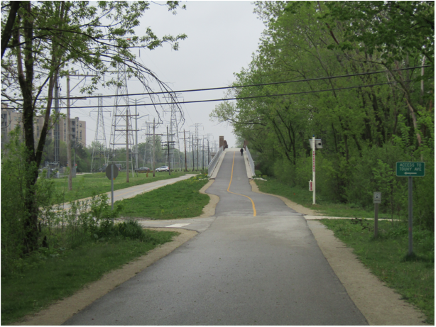 The bridge passing over Touhy Avenue