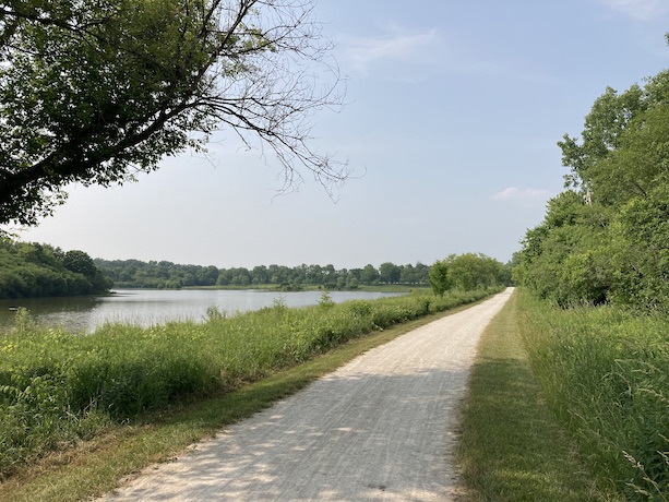 The trail alongside Timber Lake in Winfield, IL